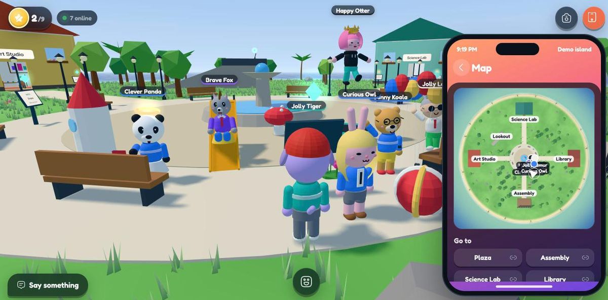 A player's phone open on the Map app, with the island seen from above and everyone on it
